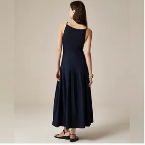 J. Crew NWT Pintuck Mixy Dress Navy Blue Square Neck Midi Pleated Waist Size M thumbnail 2