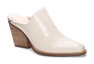 NIB Chinese Laundry Sz 7.5 Crinkle Cream Croc Faux Leather Slip On Heeled Mules thumbnail 1