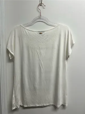 bebe White Tee with Gold Logo Plaque thumbnail 2