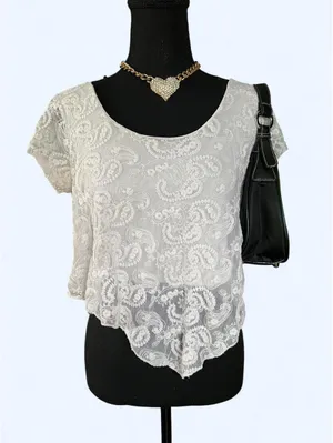 Vintage Y2K Charlotte Russe Fairycore Coquette Lace Asymmetrical Top Size Large thumbnail 2