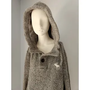 Soft! Abercrombie‎ & Fitch Knitted Wool Blend SWEATER Cable Hoodie Moose XXL thumbnail 14