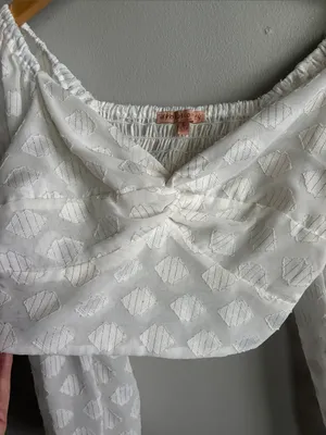 Evolutionary White Swiss Dot Twist Front Crop Top Balloon Sleeve Boho Size S thumbnail 4