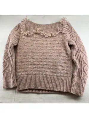 LoveShackFancy blush pink Kingston Sweater Speckled Cable Alpaca Pullover SZ S thumbnail 2