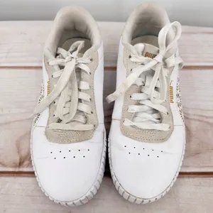 Puma Carina 2.0 Laser Cut Flowers Sneakers White Gold Logos Athletic Feminine 7 thumbnail 4