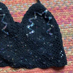Handmade Black Knit Top Iridescent Beads thumbnail 2