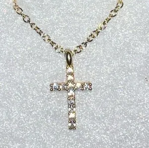 Gold 16” chain necklace with cz encrusted stone cross!! New thumbnail 1