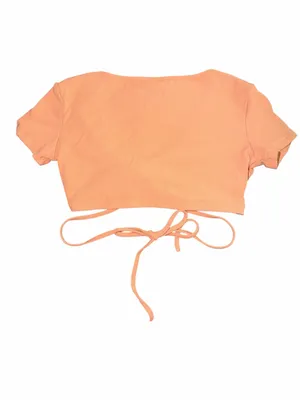 White Fox Boutique “My Mind’s Set” Ribbed Tie-Front Crop Top – Peach / Apricot thumbnail 4