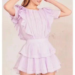 Love Shack Fancy Natasha Heritage mini ruffle dress‎ purple size large pastel thumbnail 5