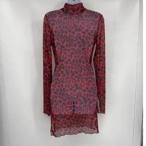 Y2K Red Leopard Mesh Dress Sz M Indie Sleaze Grunge Clubwear Shein Mock Neck thumbnail 6