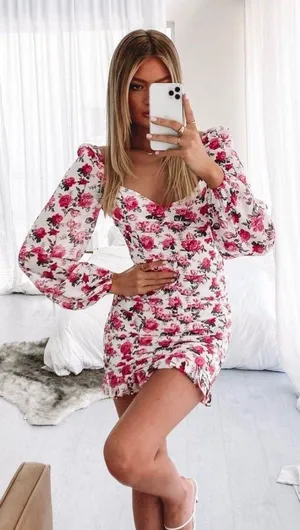 Beginning Boutique Marie Ruched Dress Floral thumbnail 1