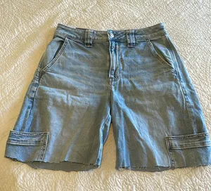 American Eagle Super High Rise Baggy Wideleg Distressed Shorts thumbnail 1