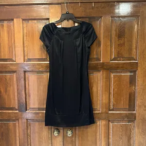 Vintage CACHE 100% Silk Satin Cocktail Dress Black Size 4 LBD Cap‎ Sleeve Luxe thumbnail 4