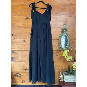 NWT Lulus Radiant Charisma Black Chiffon Ruched Tie-Strap Maxi Dress Wedding 3X thumbnail 4