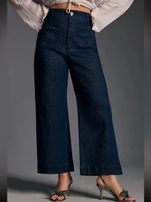 Anthropologie NWOT The Maeve Colette Sparkle High-Rise Wide-Leg Cropped Jeans thumbnail 10