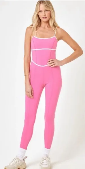 L*Space Ace Jumpsuit Pink Taffy & Cream Sporty Anthropologie Pilates Yoga Small thumbnail 1