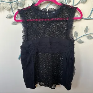 Trouvé black lace sleeveless top with eyelash edges Sz S EUC thumbnail 1