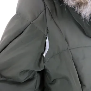 Ralph Lauren Women's Olive Green Long Puffer Coat Fur Hood Medium Down Filled thumbnail 9