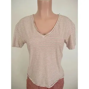 Zara Top Womens Small V-Neck Red White Stripe Short Sleeve T-Shirt Size Small thumbnail 2