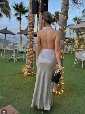Zara Metallic Ruched Halter Shimmer Midi to Maxi Formal Dress Cava Soft Gold XS thumbnail 6