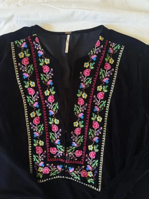 FREE PEOPLE | Black Velvet Tunic/Dress with Colorful Floral Embroidery thumbnail 4