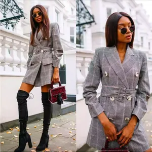 Zara Checked Dress Blazer Coat Jacket Fabric Belted Size S NEW thumbnail 3