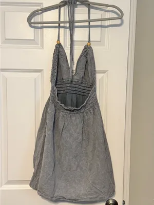 BLANCO by NATURE Summer Wash Gray Mika Beaded Crochet Backless Halter Dress Med thumbnail 4