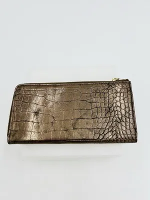 IVANKA TRUMP Metallic Bronze Crocodile Embossed Clutch Wallet 9" x 4.5" thumbnail 4