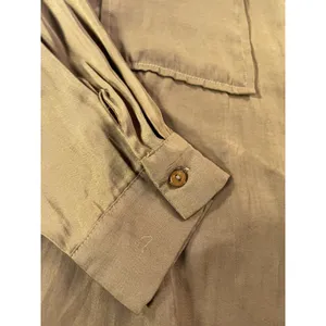 Blue Blush Womens Medium Olive Brown Satin Button Down Shirt Oversized Pocket To thumbnail 4