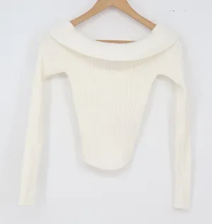 Edikted Top Womens S Off The Shoulder Ribbed Knit Cream Long Sleeve Excellent thumbnail 1