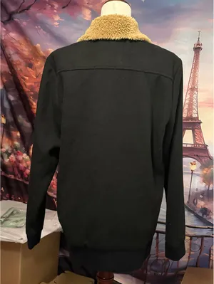 Open Edit Black Women's Jacket with Faux Fur Collar thumbnail 2
