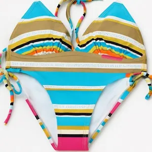 Hotkiss Sequin Bikini Set Small Y2K Rainbow Striped Sequin Vibrant Top & Bottom thumbnail 2