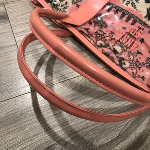 Anna Sui Clear Tote Bag Purse with Inside Drawstring Pouch Lining Pink thumbnail 8