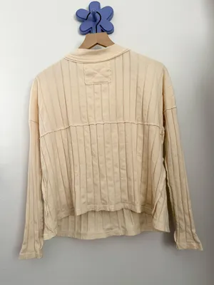 Free People XS In The Mix Henley Cream Beige Relaxed Boxy Fit Neutral Rib Boho thumbnail 6