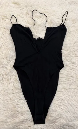 Zara Black Plunge V-Neck Spaghetti Strap Bodysuit thumbnail 1