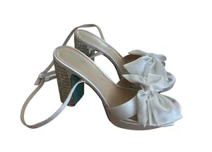 Betsey Johnson - Maddy Dressy Bow Platform Sandals in White & Silver thumbnail 1