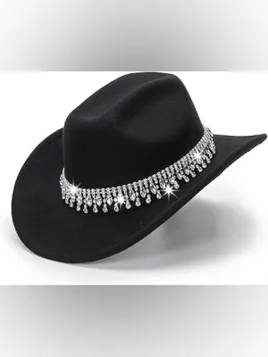NEW Glitter Silver Black Cowboy Hats Women Western Rhinestone Cowgirl Hat thumbnail 3