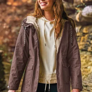 Natural Reflections Cream Ribbed Pullover Smocked Tie Hem Hooded Sweatshirt thumbnail 1
