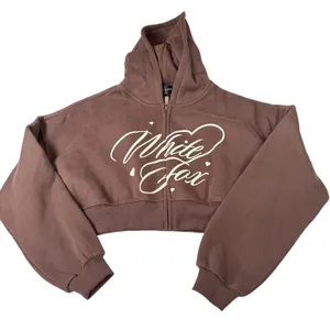 White Fox Love you regardless brown full zip cropped hoodie. Size S/M athleisure thumbnail 1