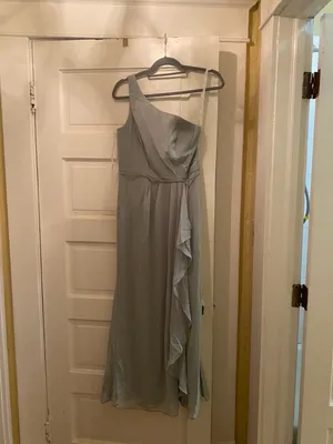 David’s Bridal Bridesmaid one shoulder dress in sage green thumbnail 3