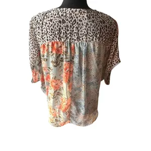 Boho Mixed Print Wrap Blouse Bad Little Country Girl XL Floral Leopard thumbnail 5