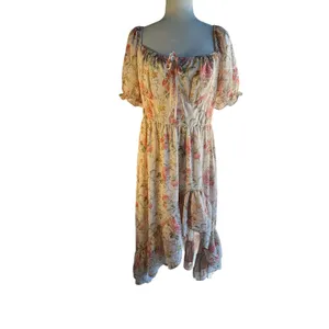 Scarlet Darkness Women’s L Pink Floral Smocked Square Neck Puff Sleeve Dress thumbnail 2