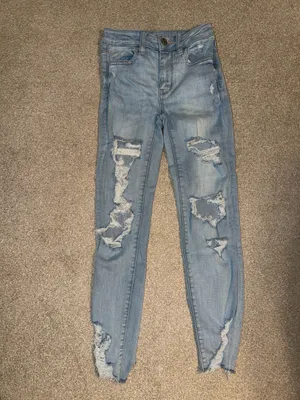 American Eagle Light Wash Distressed Cropped High Rise Jeggings thumbnail 3