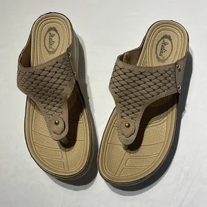 Italina Tan Textured Rhinestone Comfort Wedge Sandal Size 38 (7.5) New Without T thumbnail 6