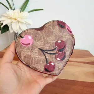 NWT Coach Heart Coin Case In Signature Canvas With Cherry‎ Print thumbnail 3