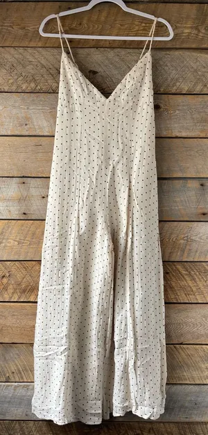 Reset by Jane Ivory Black Polka Dot Cotton blend jumpsuit Strappy Wide Leg Lined thumbnail 1
