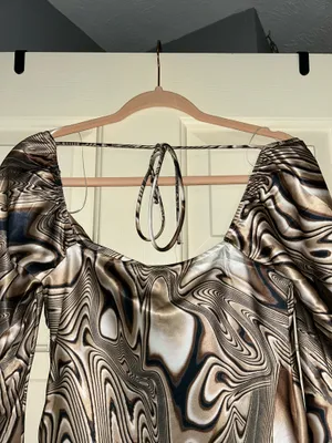 Princess Polly NWT Cream & Brown Flare Long Sleeve Corban Mini Dress thumbnail 12