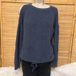 Abercrombie & Fitch blue cold-shoulder knit sweater long sleeve crew neck Large thumbnail 2