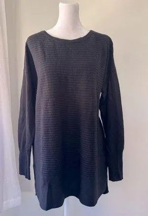 St. John’s Bay Black Ribbed Relaxed Fit Long Sleeve Pullover Sweater thumbnail 1