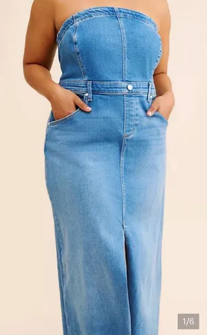 Pilcro The Madi Anthropologie Front Slit Strapless Denim Dress XS thumbnail 1