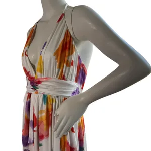 LORAGAL Floral Deep V Neck Floral Ruched Cinch Waist Maxi Dresses-Large NWT thumbnail 10